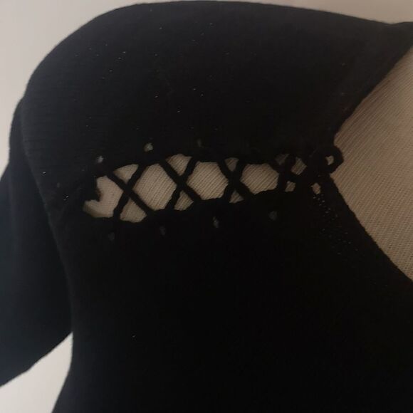 Divina Collection Ladies Knitted Crew Neck Cutout Sweater Black Size - Picture 7 of 16